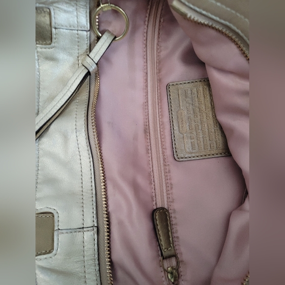 Coach Audrey Gold Metallic Leather Medium Size Tote Soft Pebble Leather Zip Clos - Picture 12 of 13